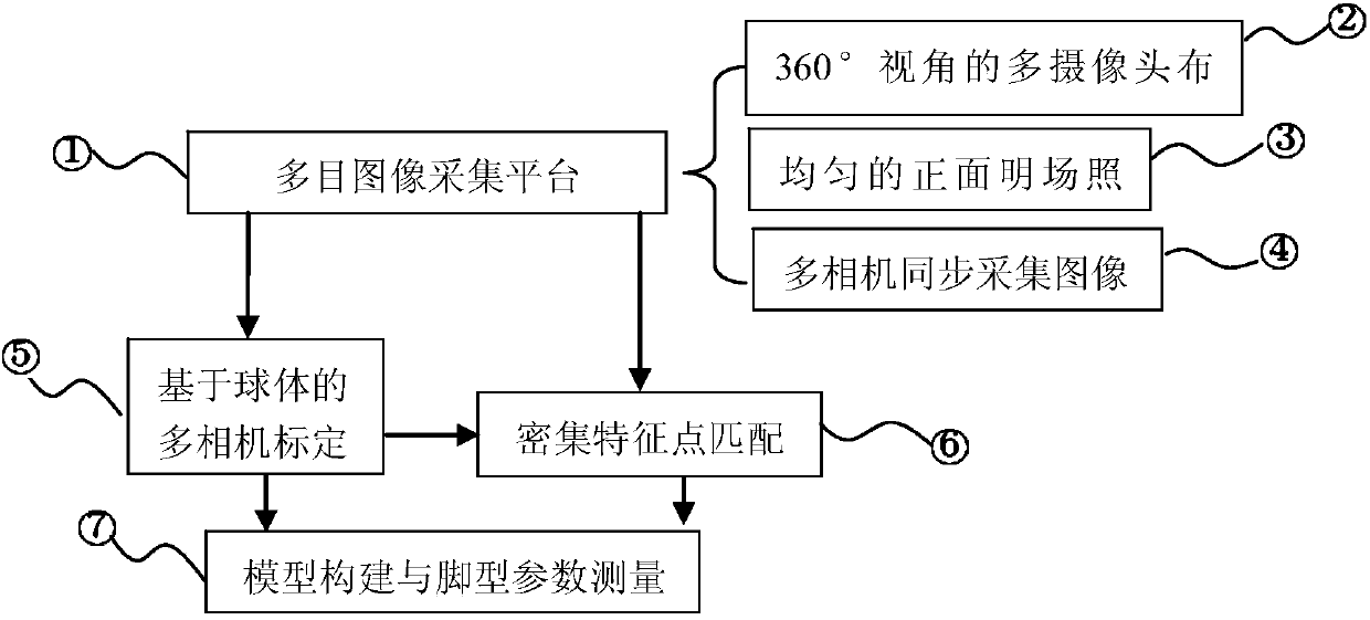 Color-coding-based multi-view dimensional stereoscopic-vision foot type three-dimensional measuring method and system and medium