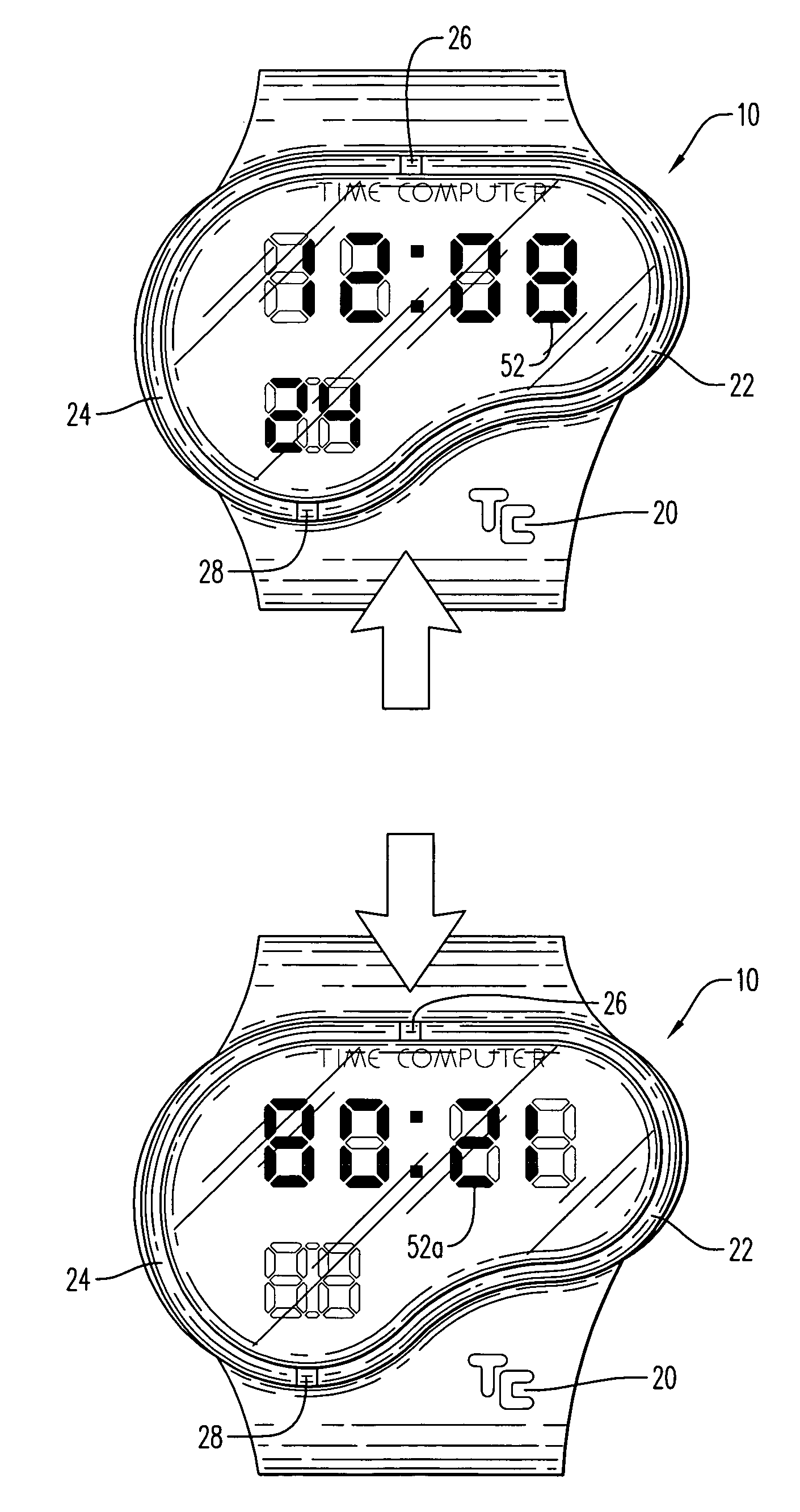 Electronic timepiece with inverted digital display