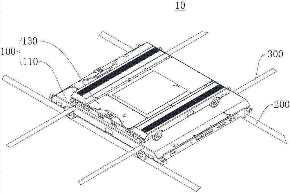 Split-type four-way shuttle bus and warehousing logistics system