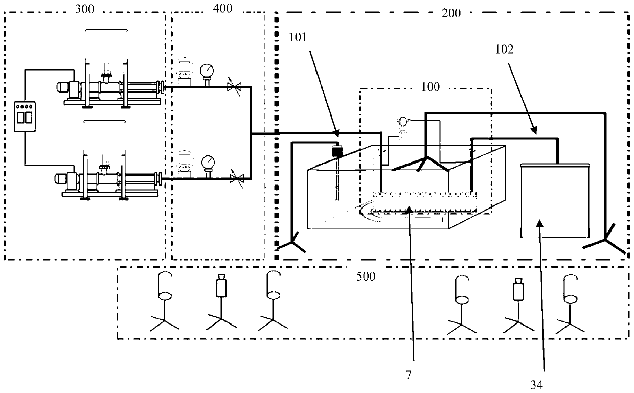 Adjustable and visual self-supporting fracturing technology study and experiment device applicable to large displacement