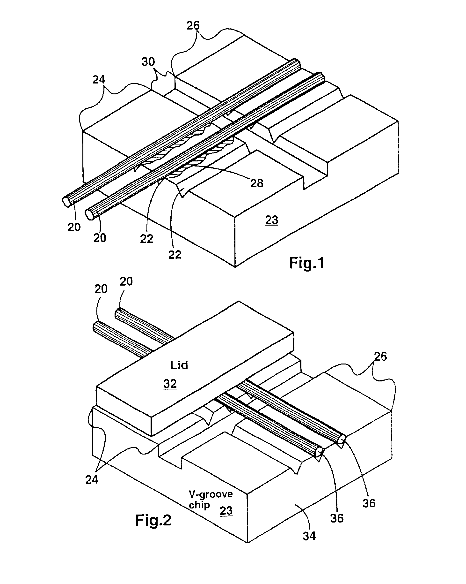 Open face optical fiber array for coupling to integrated optic waveguides and optoelectronic submounts