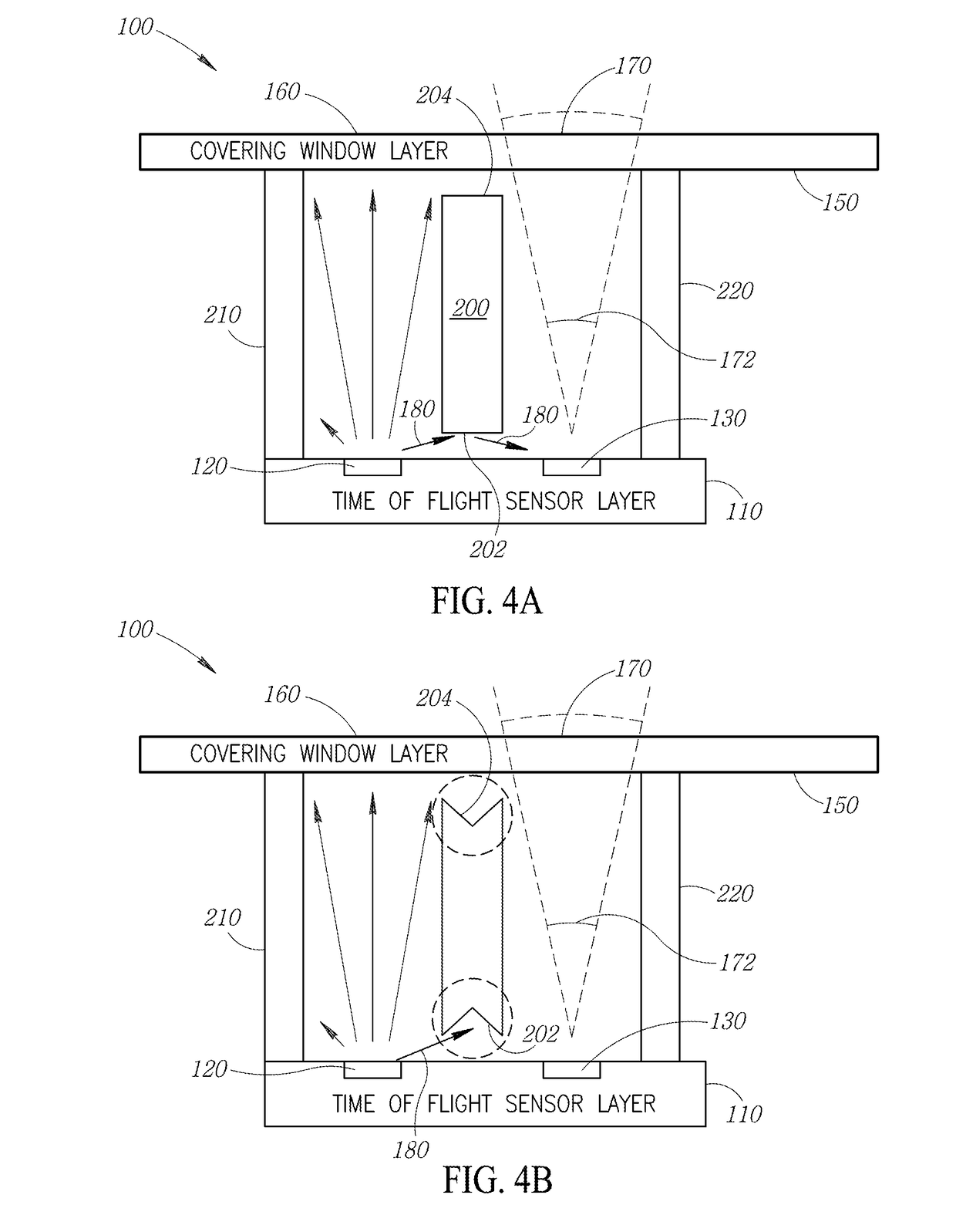 Time of flight sensor with light baffle system and method