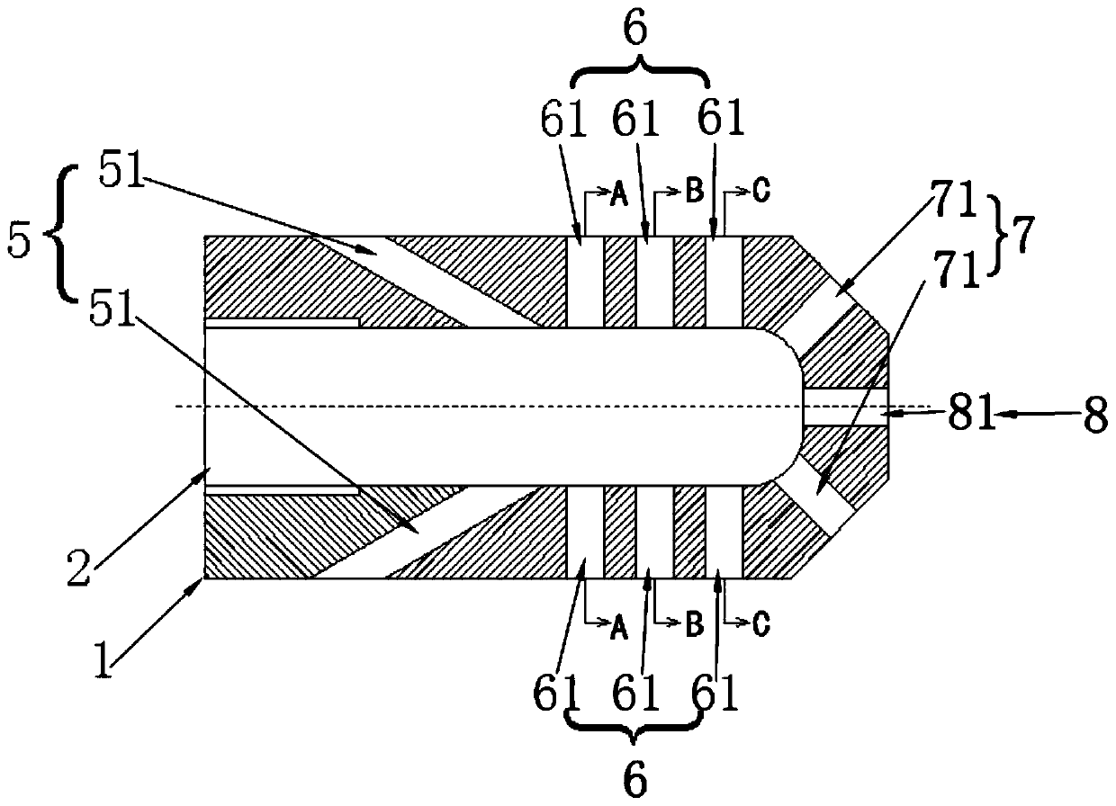 Water jet flow spraying head for seabed natural gas hydrate solid fluidization exploitation