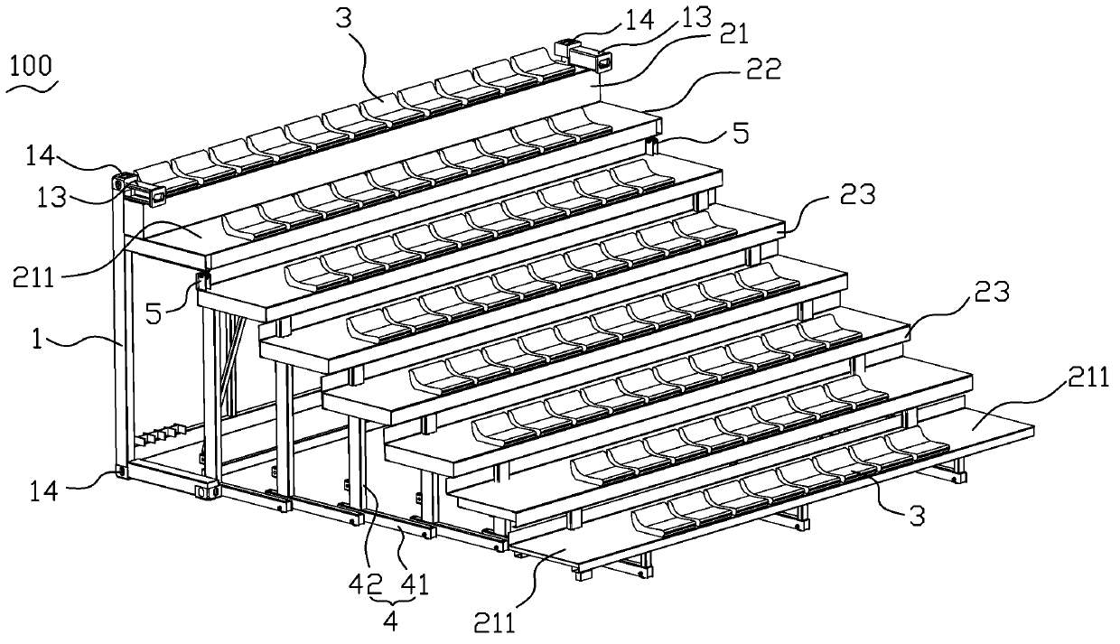 Telescopic modularized grandstand and assembly thereof