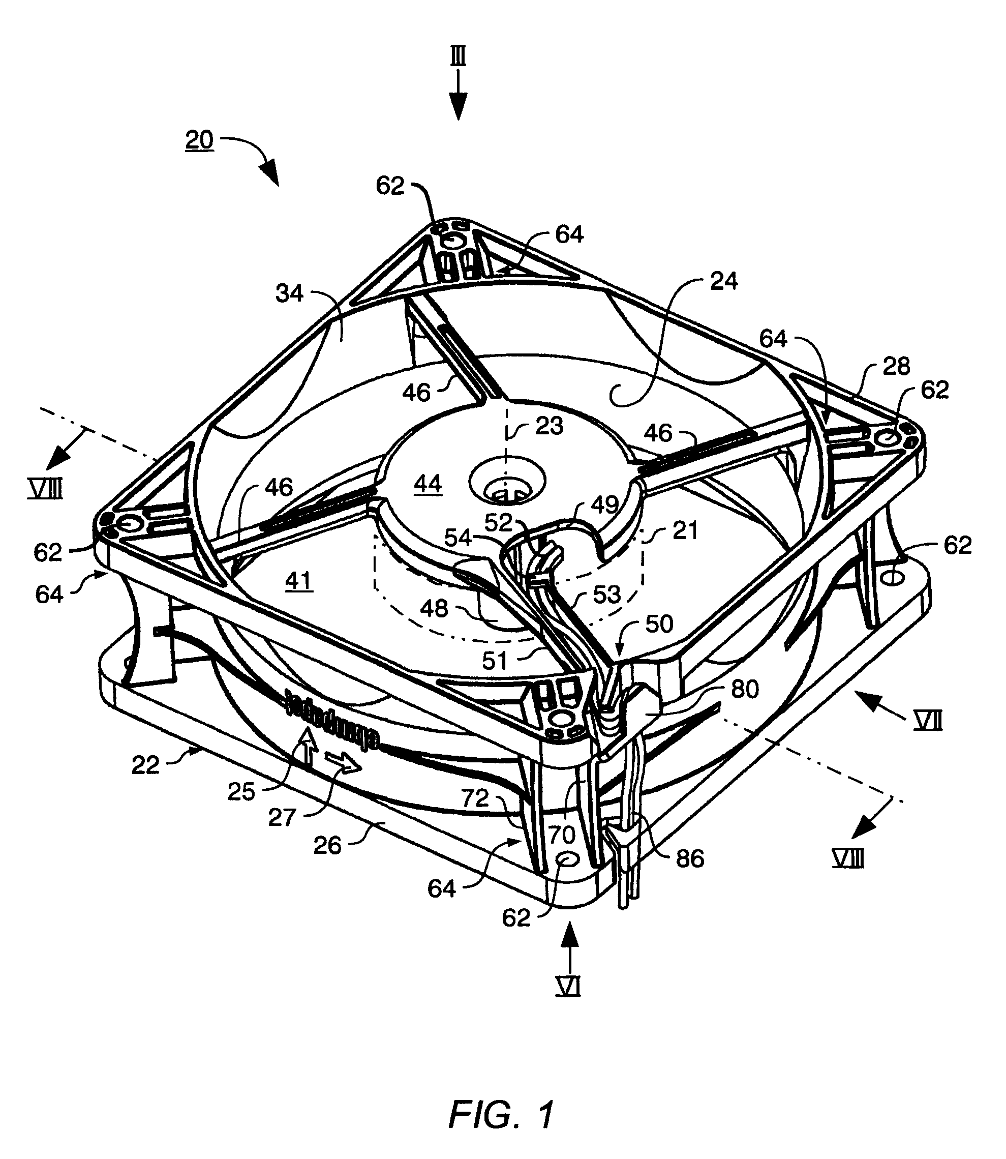 Fan housing with strain relief