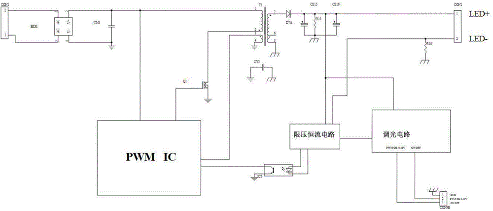 Current-constant driving light modulation circuit of LED of single-stage power supply