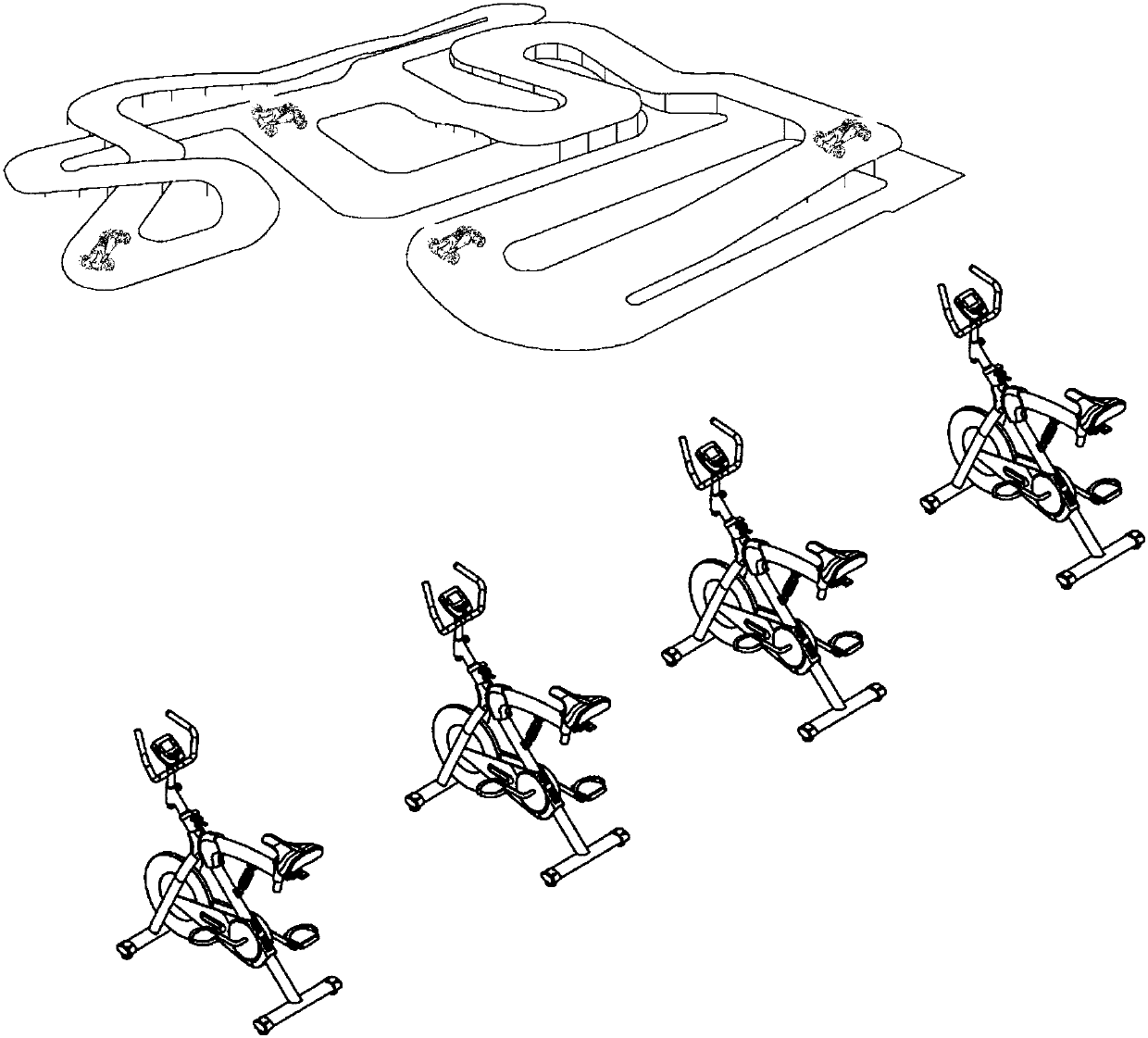 Fitness device capable of realizing interaction between fitness bikes and toy cars