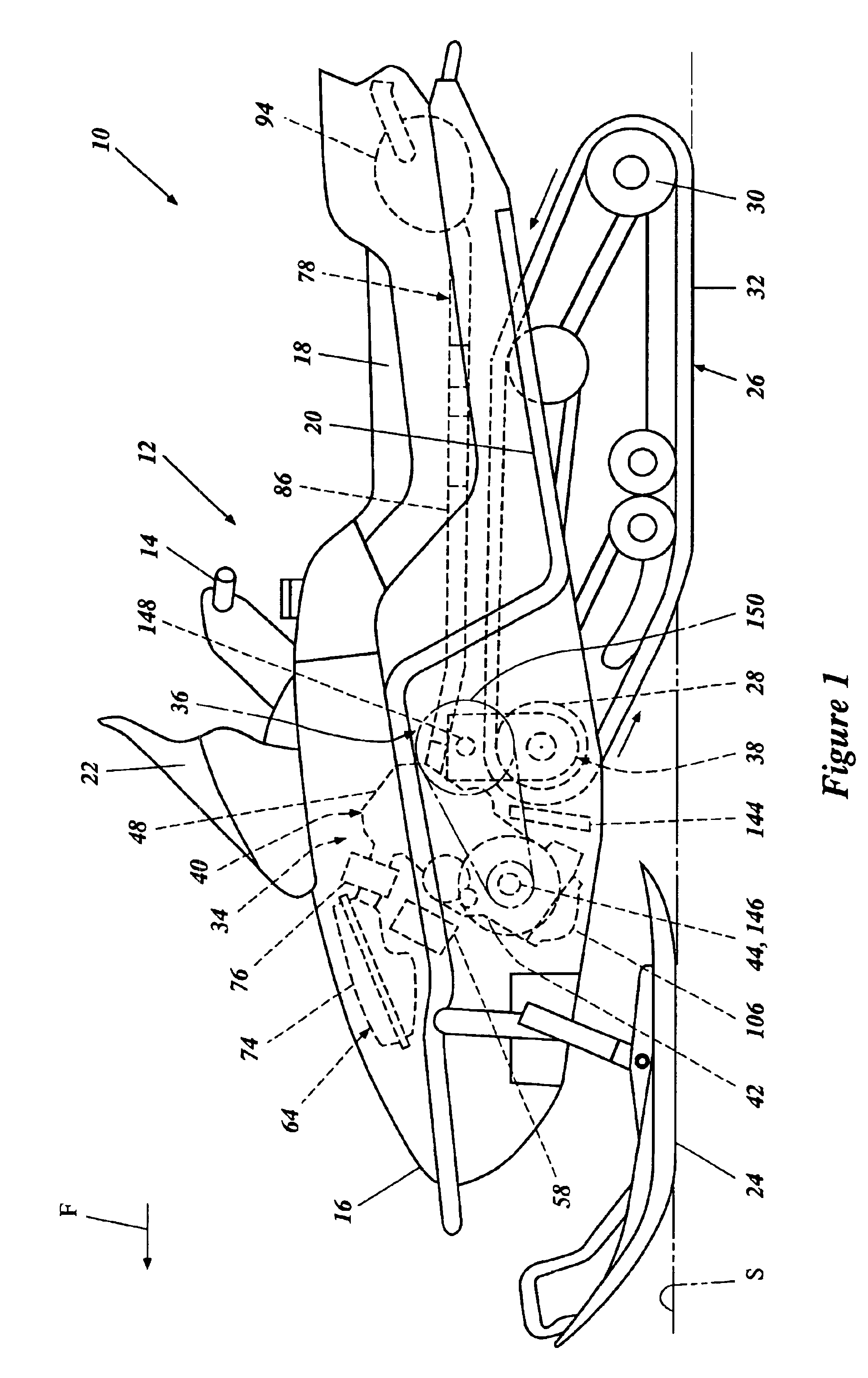 Component arrangement for snowmobile