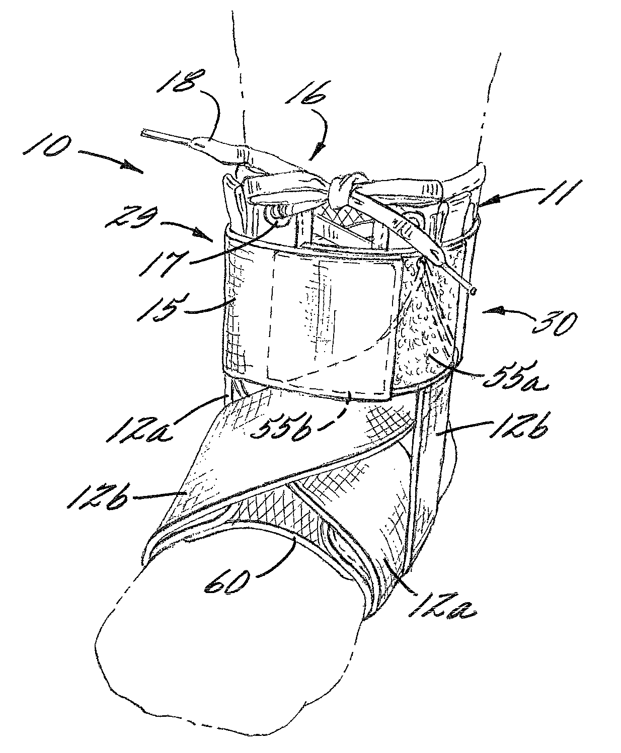 Ankle stabilizing apparatus having a dynamic cuff and stabilizing strap system