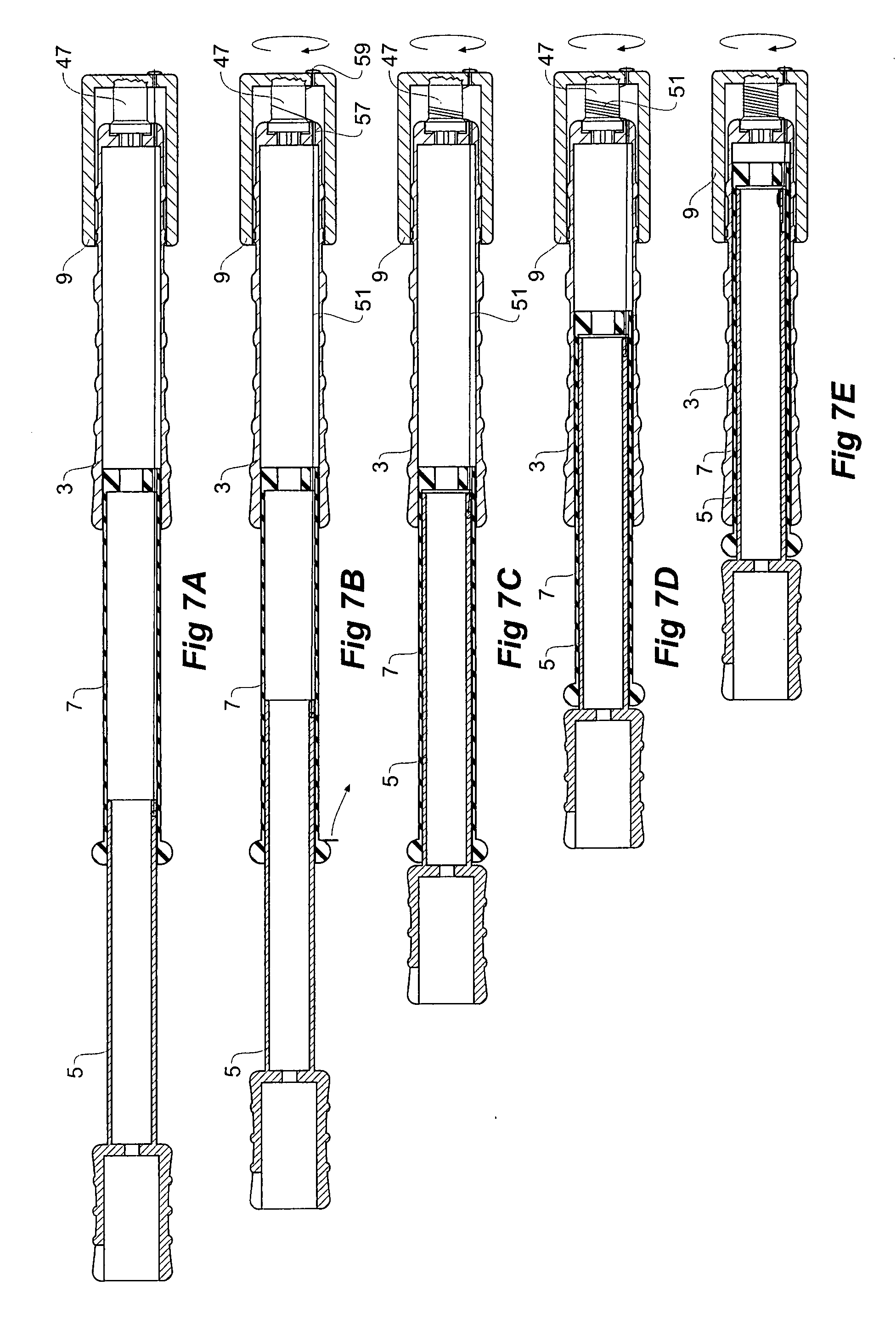 Rotary handle for controlled sequential deployment device