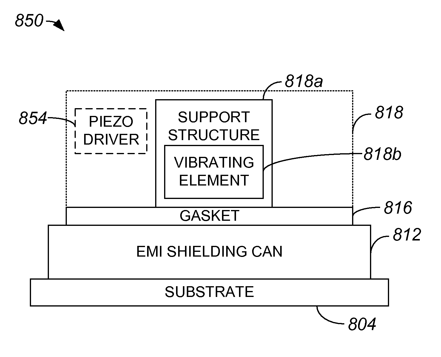 Electromagnetic interference shields with piezos