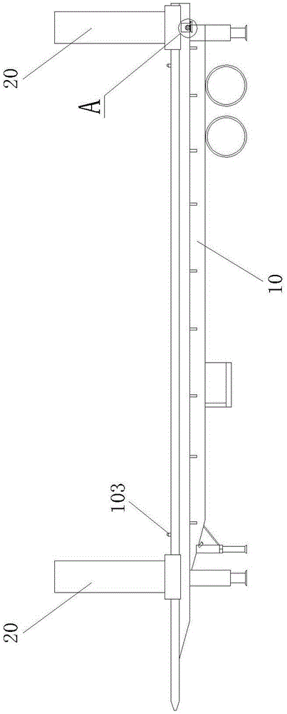 A self-loading and unloading hoisting mechanism mounted on a semi-trailer