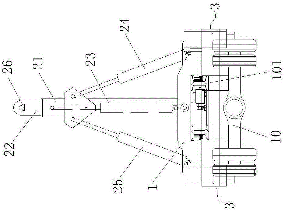 A self-loading and unloading hoisting mechanism mounted on a semi-trailer