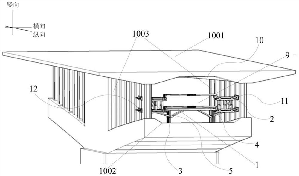 Corrugated steel web PC box girder, inner supporting and outer pulling device and construction method of supporting at first and lining next