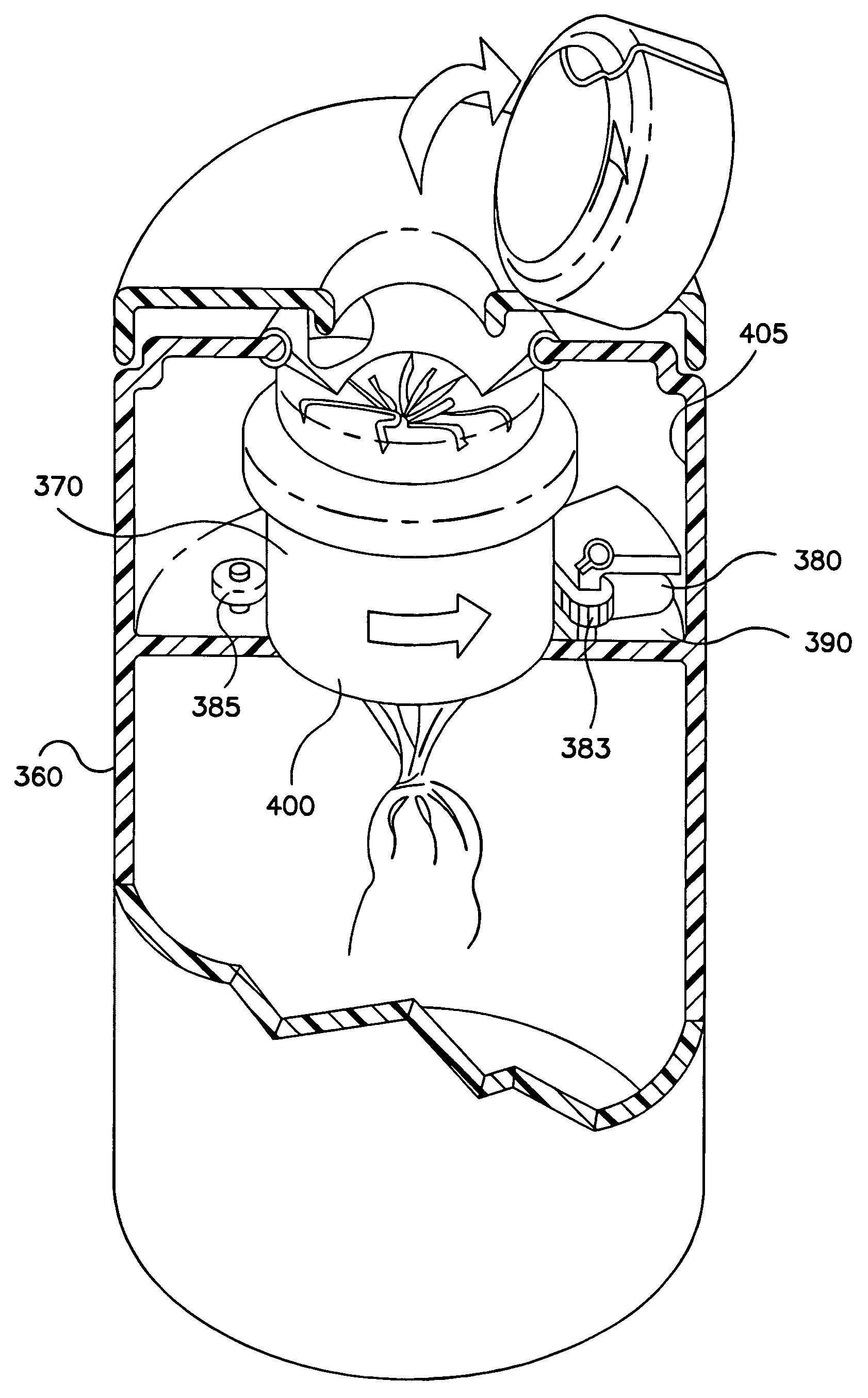 Waste disposal device including a cartridge movable by rollers