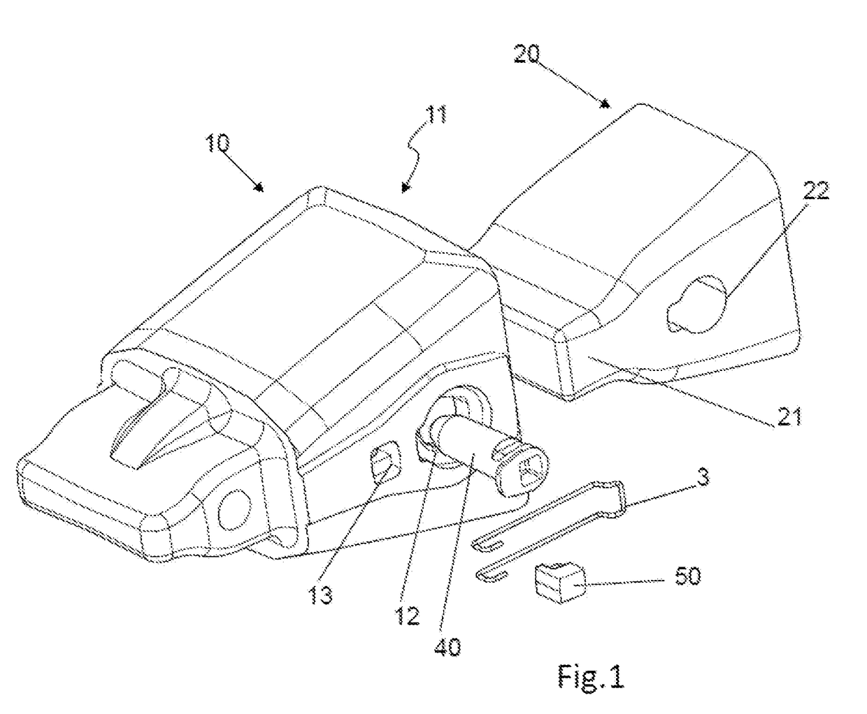 Female part, retaining device and pin system for excavators and the like