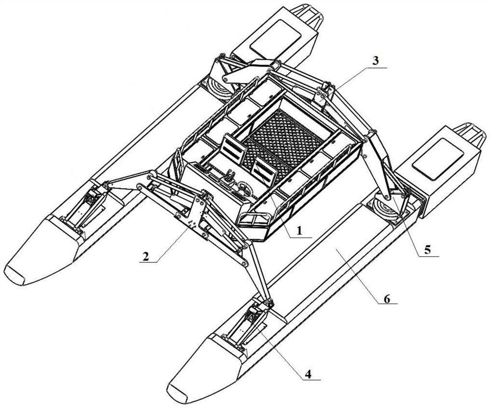 Folding and unfolding device of foldable catamaran