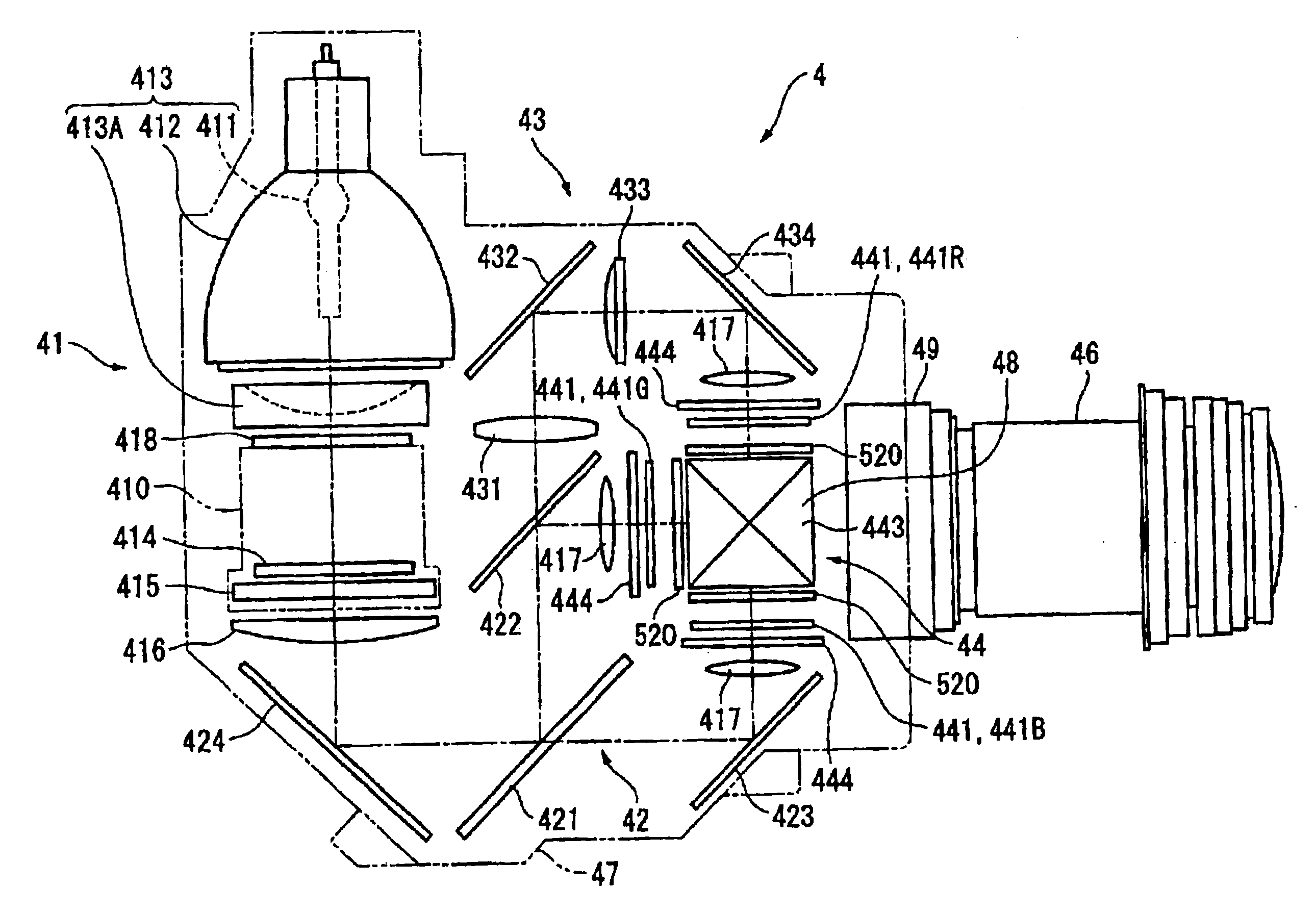 Optical device and projector having the optical device