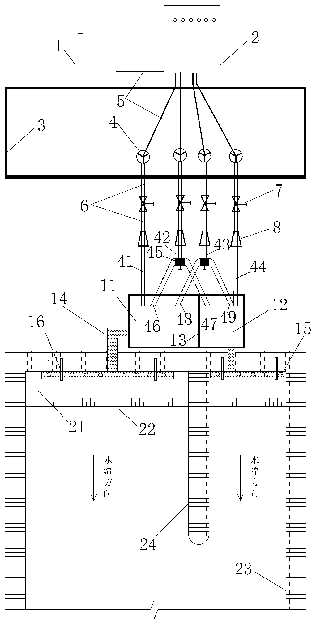 Fast distributary water supply device for branch flow model