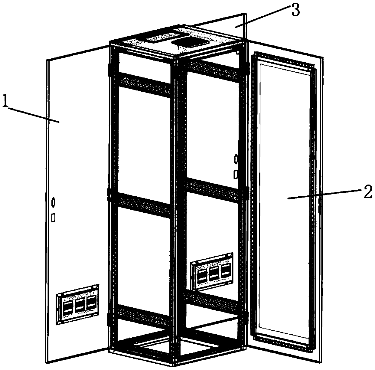 Section bar and three-door power distribution cabinet body