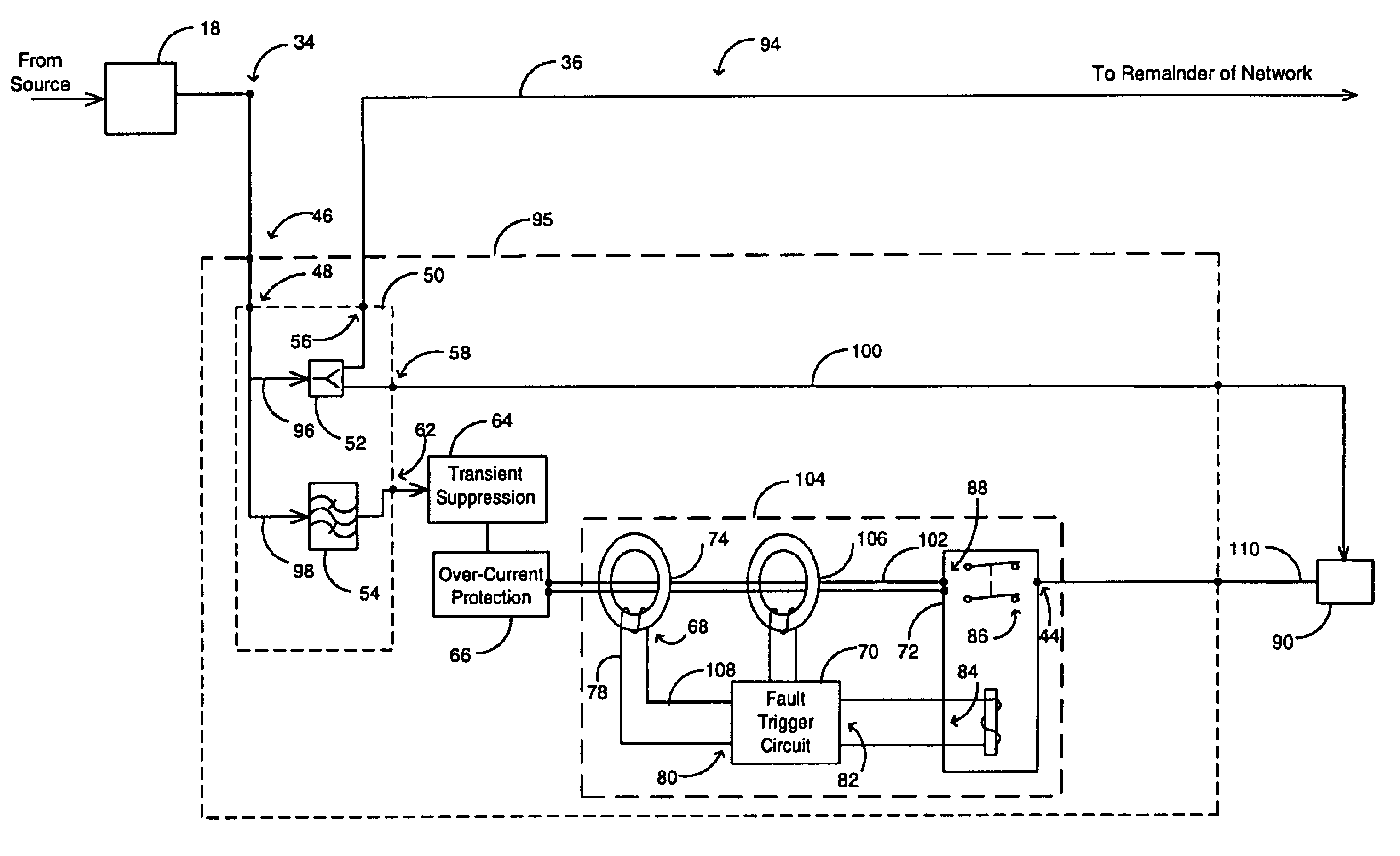 Method and architecture for fault protection on a broadband communications network power passing tap