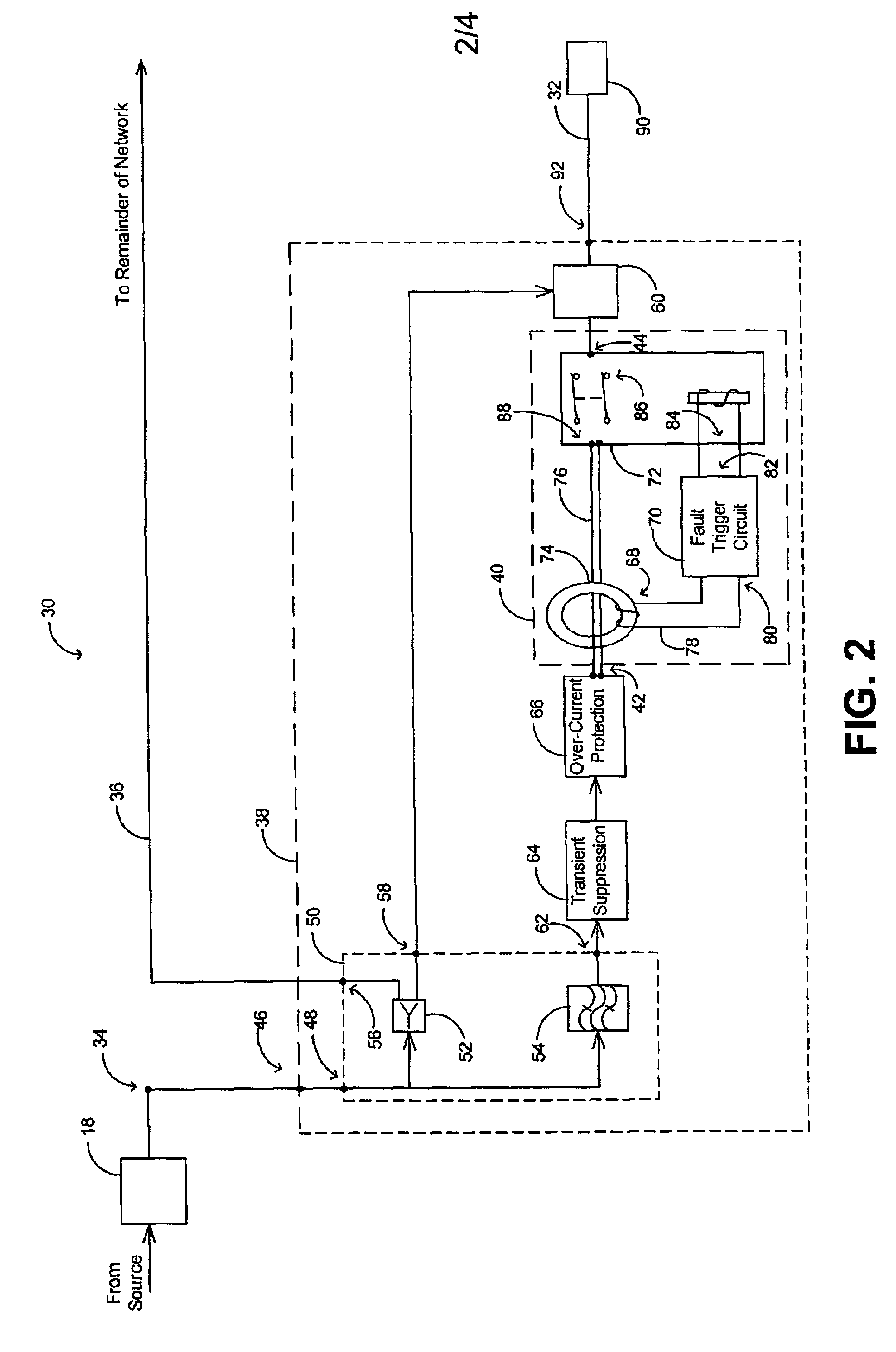 Method and architecture for fault protection on a broadband communications network power passing tap