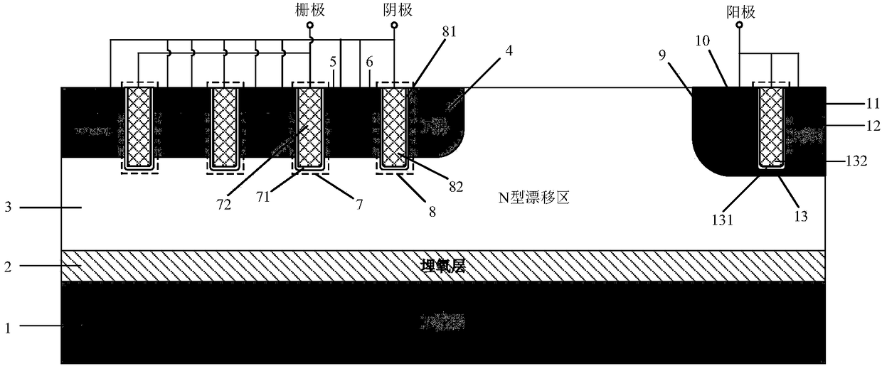 Grooved gate short circuit anode SOI LIGBT