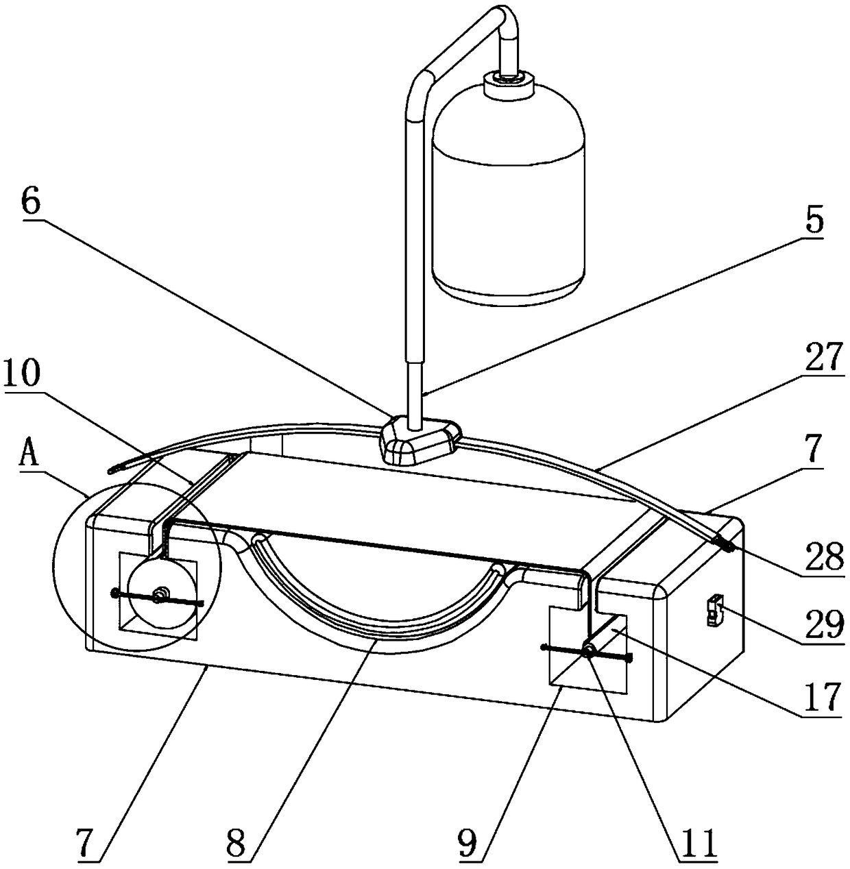 Headrest type suspended anesthesia device used in anesthesiology department