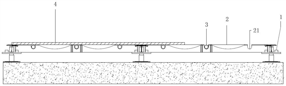 Assembly type inorganic matter overhead floor heating module installation structure