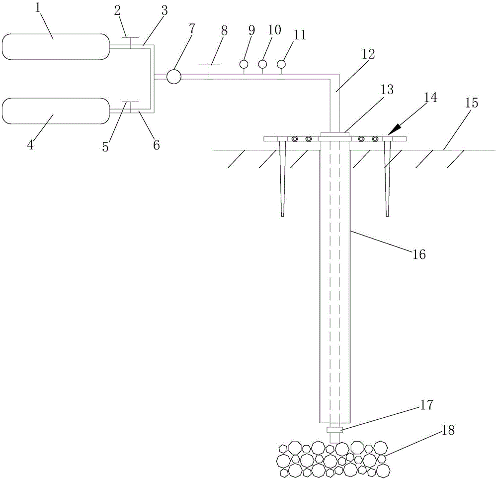 Device and method for transmitting liquid carbon dioxide used for firefighting by means of surface drilling