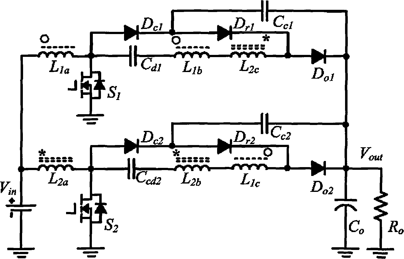 Passive clamping voltage boosting type interleave parallel connection converter implemented by coupling inductance and switch capacitance