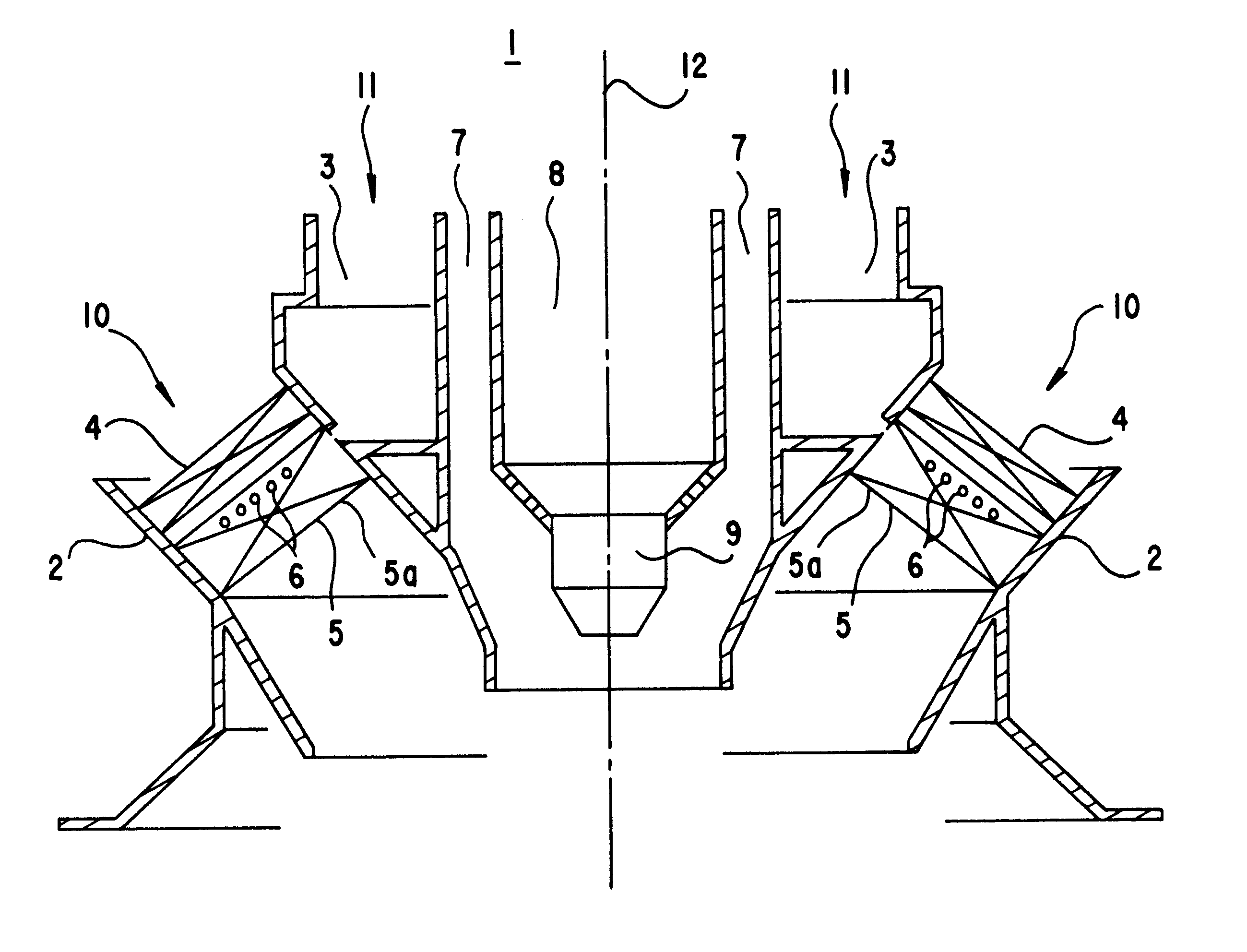 Burner for fluidic fuels having multiple groups of vortex generating elements