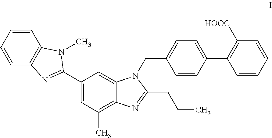 Solid pharmaceutical composition comprising a non-peptide angiotensin ii receptor antagonist and a diuretic