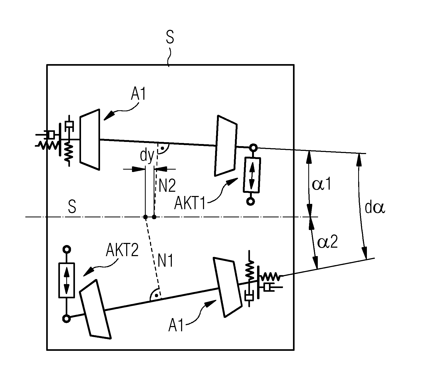 Rail vehicle with variable axial geometry