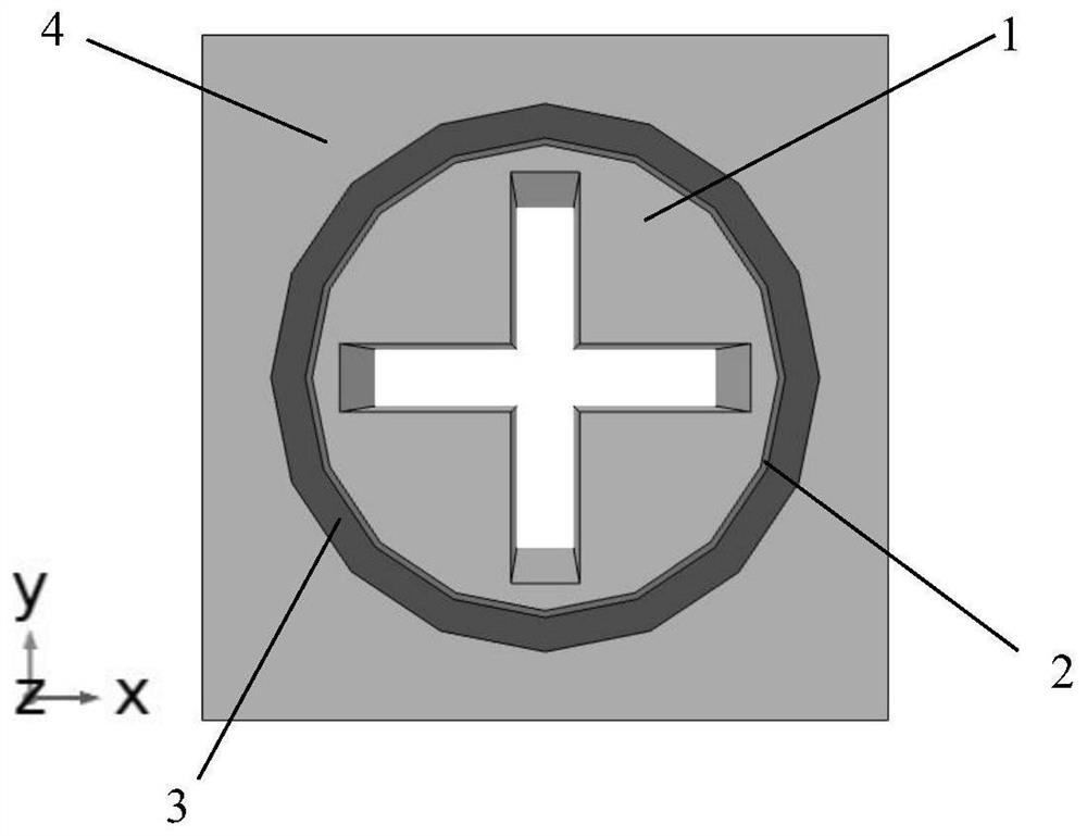 Square seismic super structure with cross-shaped cavity