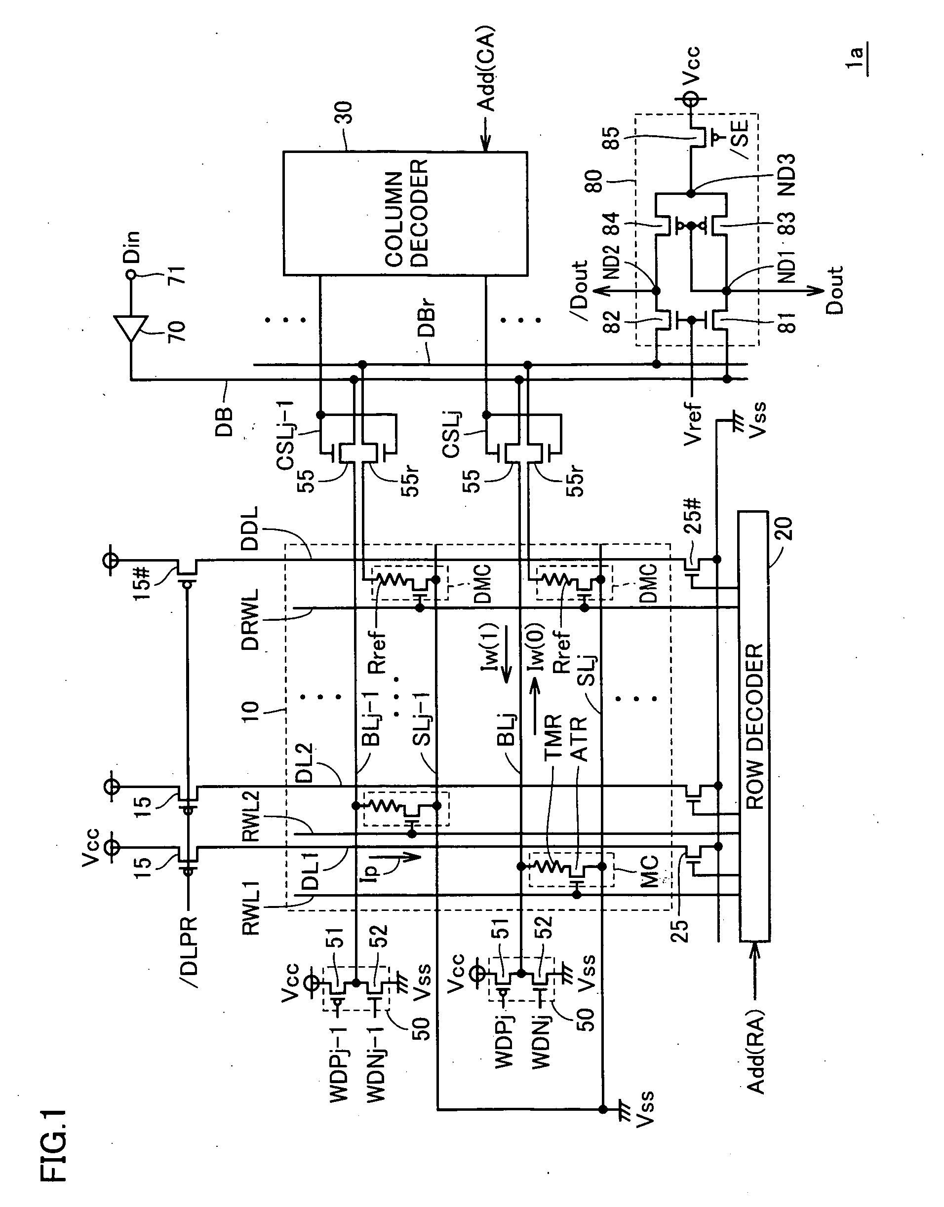 Thin film magnetic memory device suitable for drive by battery