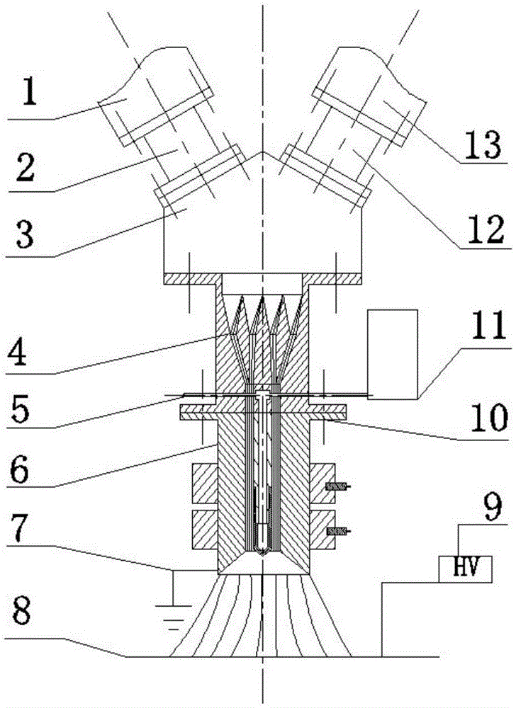 A melt electrospinning device and method based on calculus lamination