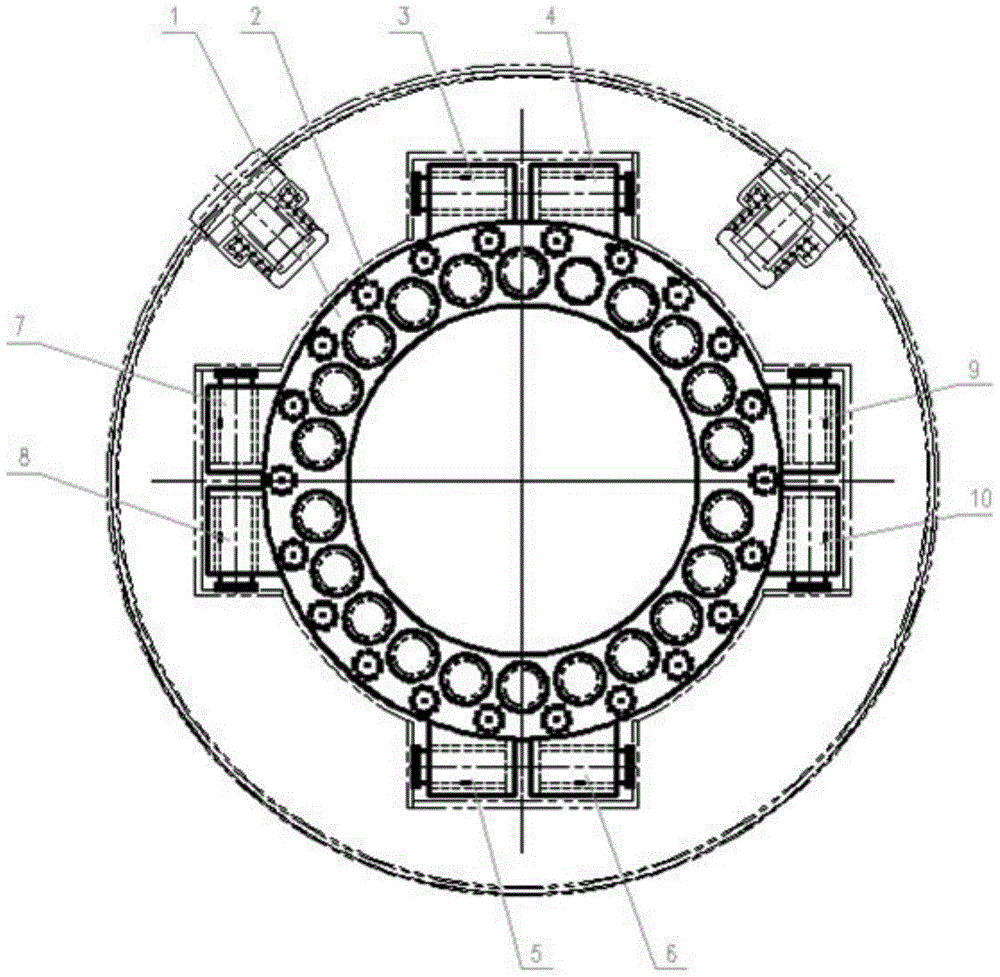 An all-round direction adjustment device for the main drive of a tunnel boring machine