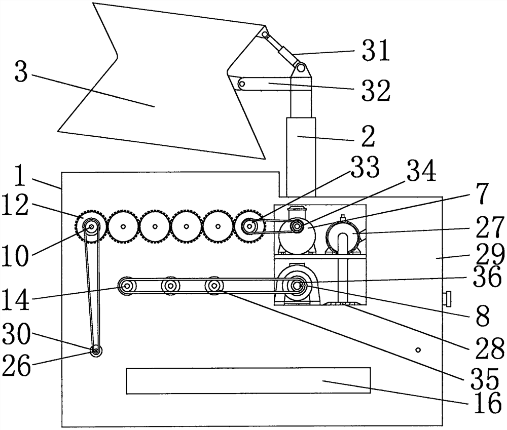 A shearing and crushing device for solid waste treatment capable of collecting fines