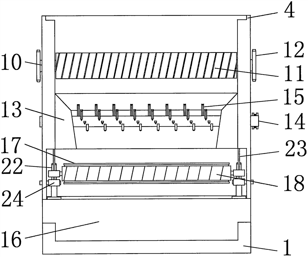 A shearing and crushing device for solid waste treatment capable of collecting fines