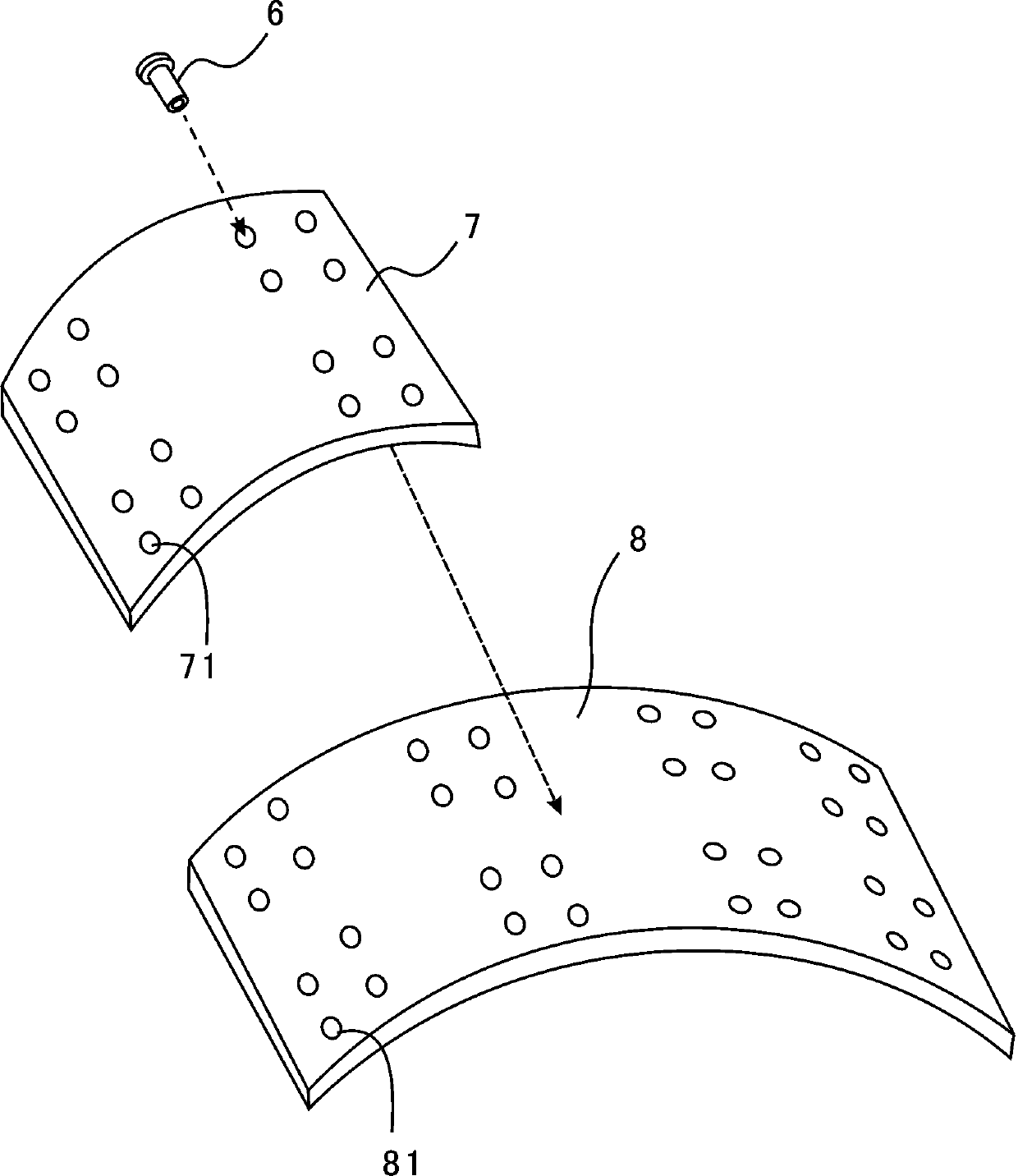 A method and device for automatic riveting of brake pads