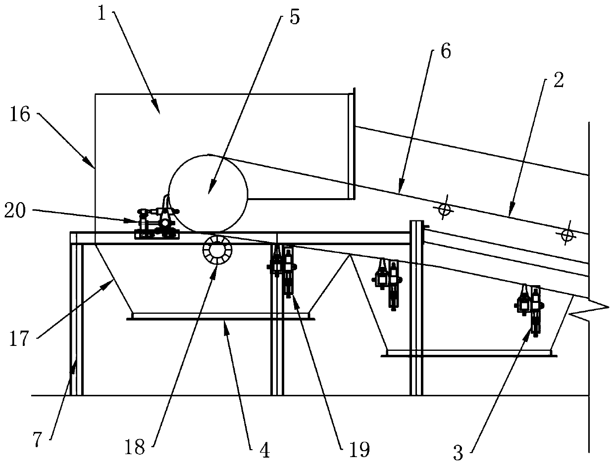 Belt conveyor hopper with multiple built-in sweepers