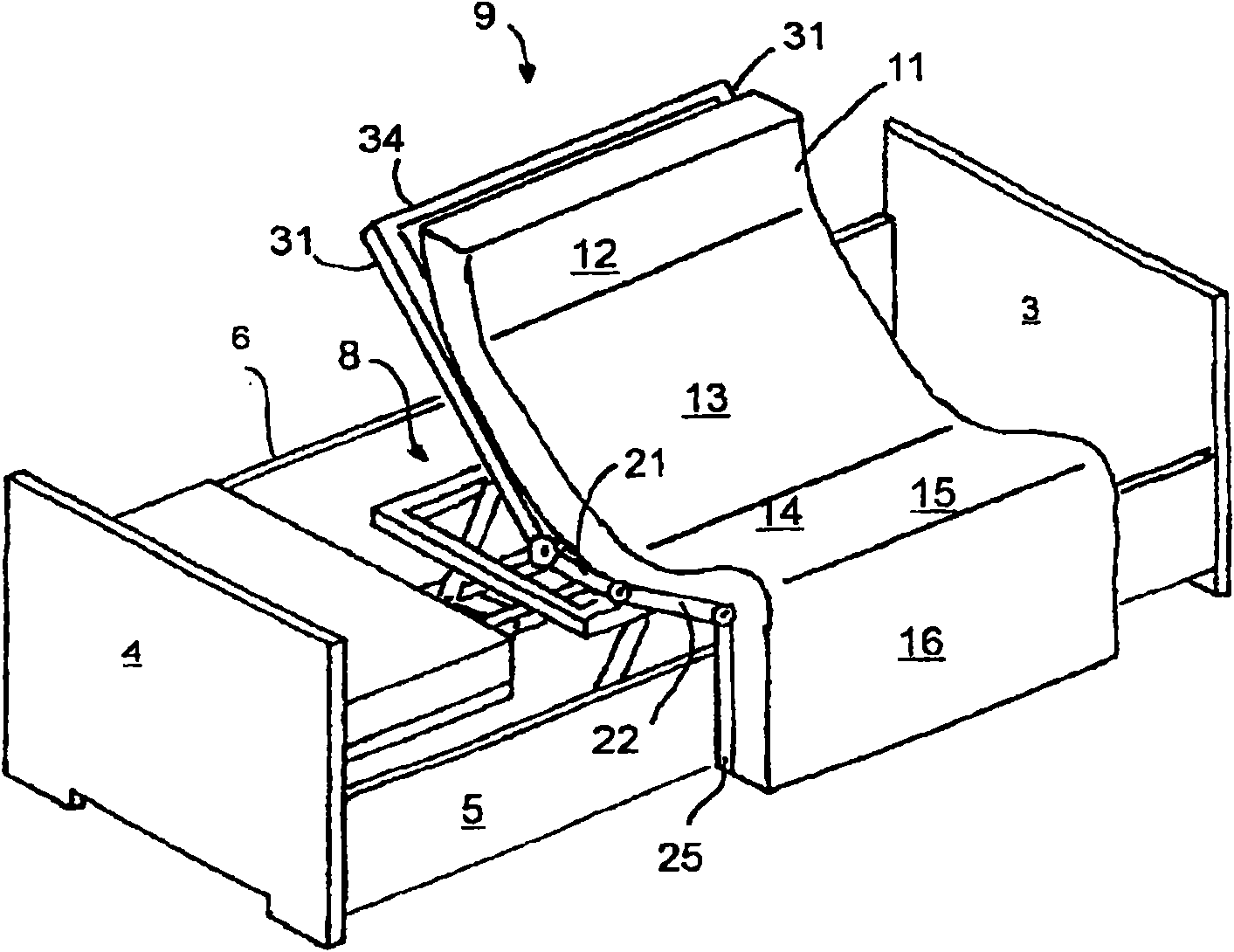 Hospital bed having an adjustable head rest