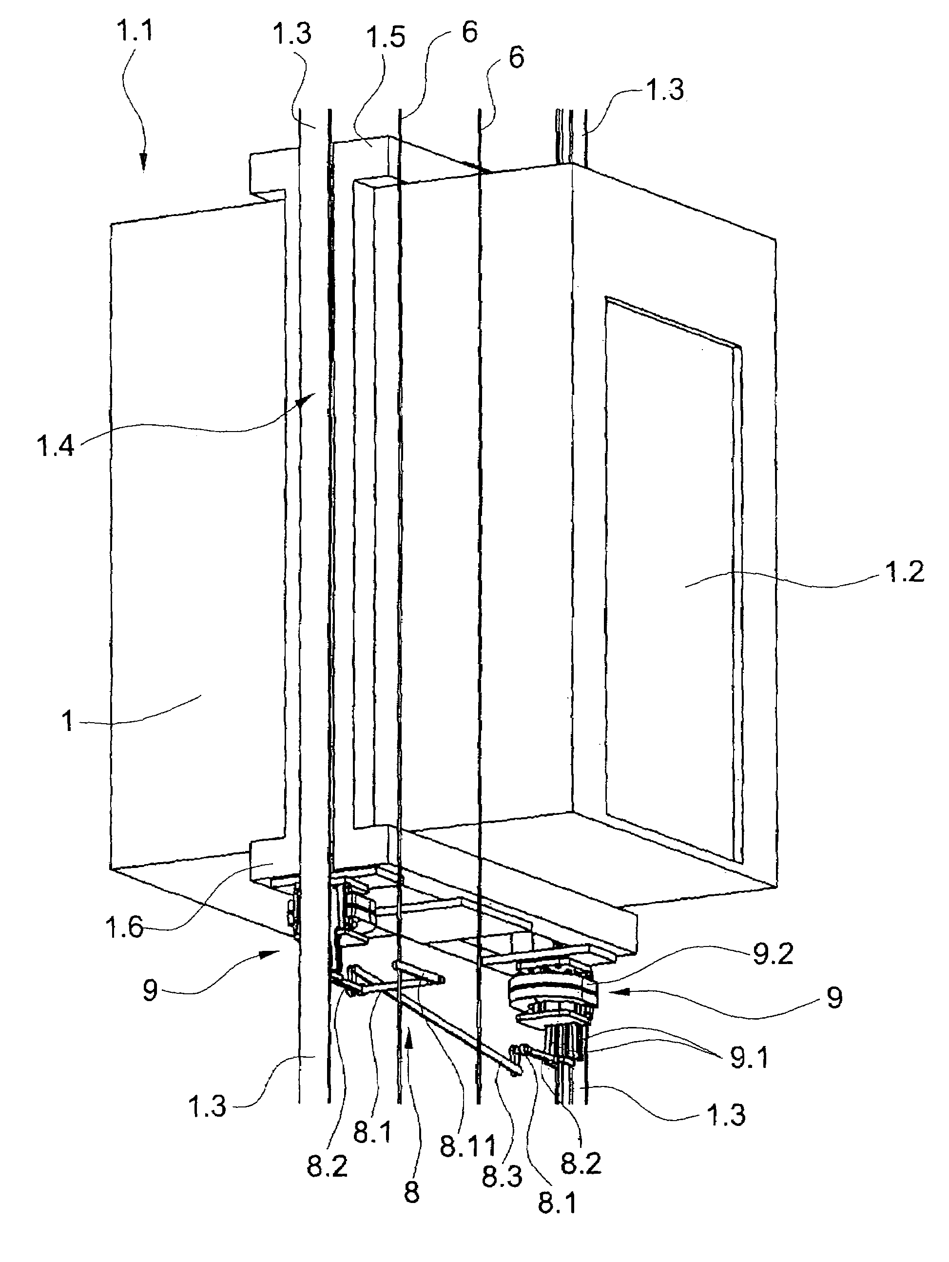 Equipment for engaging a safety braking device for a lift cage