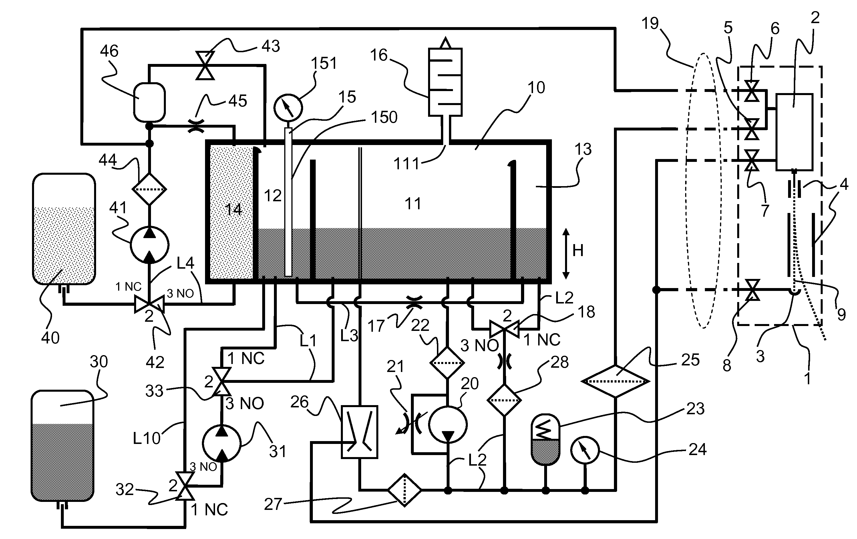 Measuring system in a fluid circuit of a continuous inkjet printer, related fluid circuit and block designed to implement said measuring system