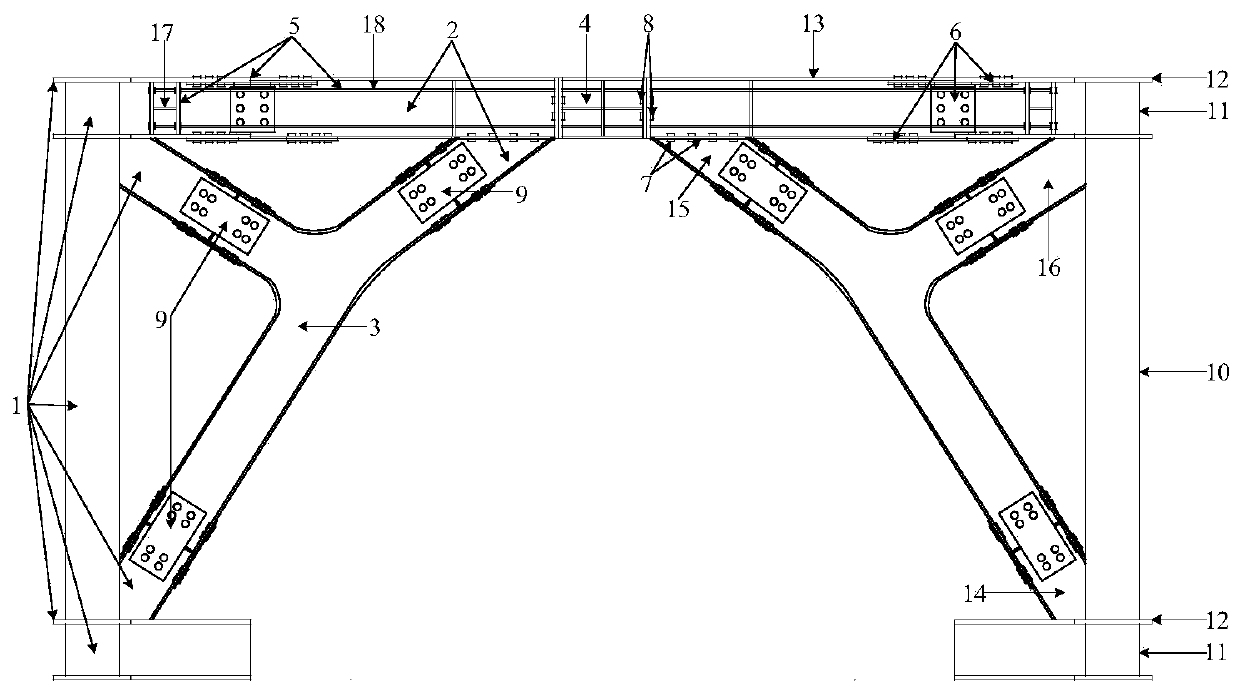 Self-resetting steel frame eccentric supporting system with large headroom