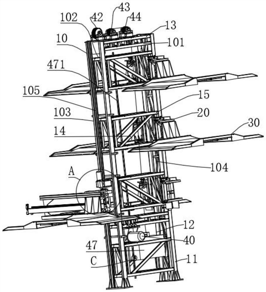 Rotating table mechanism of tree-shaped telescopic guide rail type stereo garage