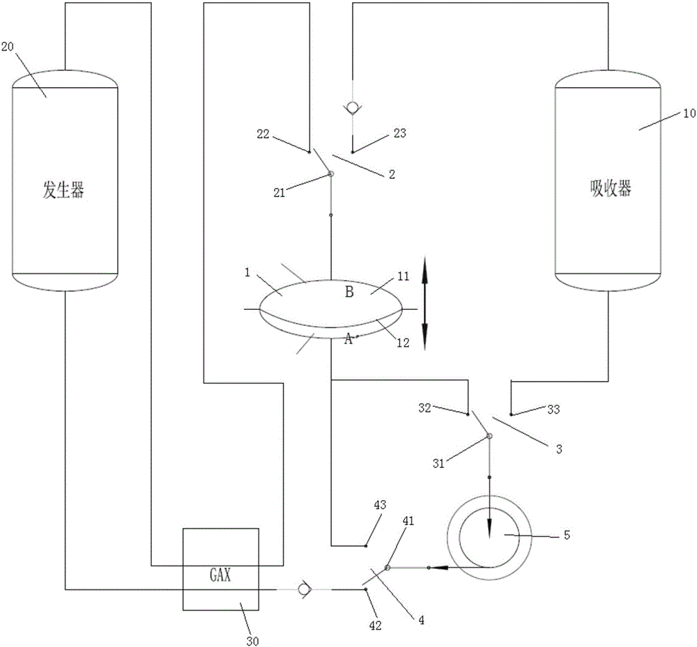 Reversing diaphragm pumping device for absorption refrigerating system