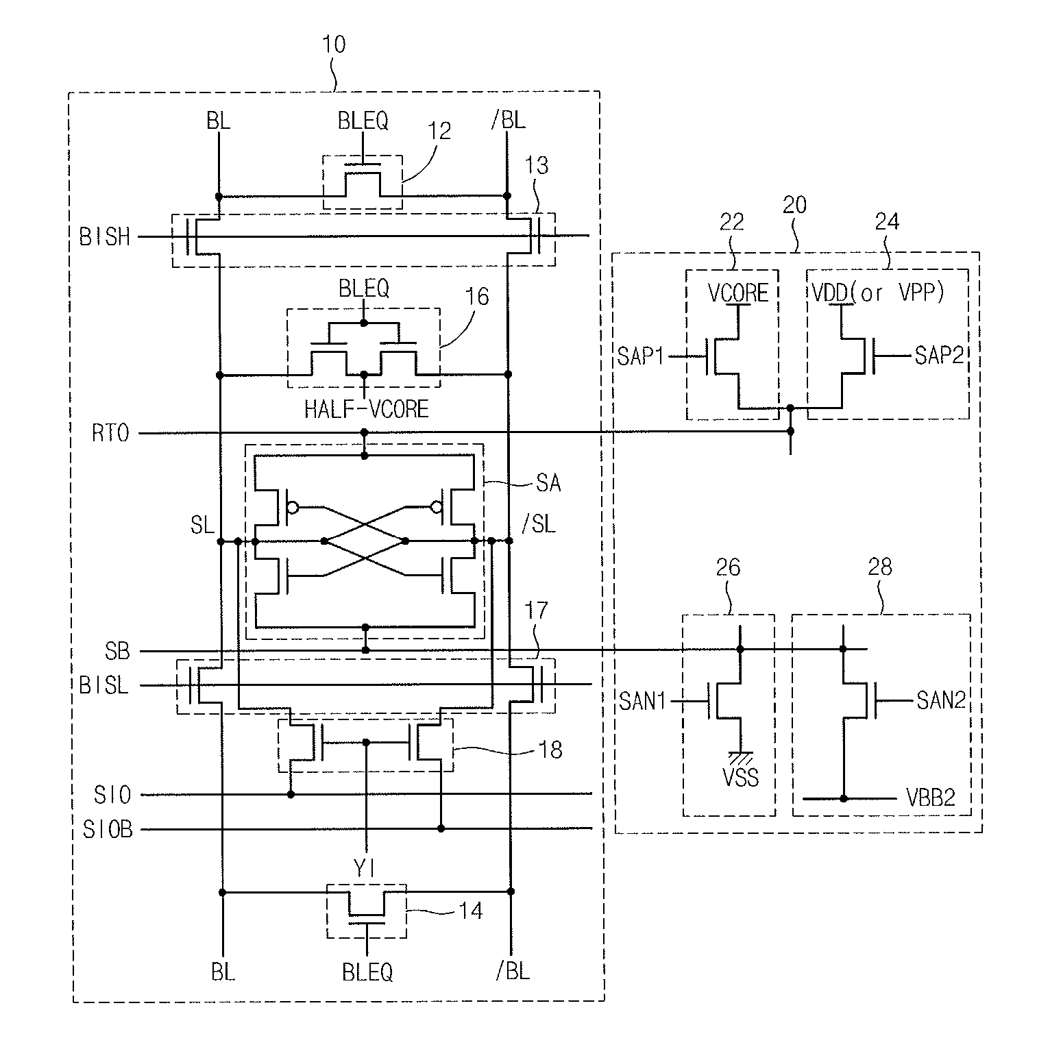 Sense amplifier circuit in semiconductor memory device and driving method thereof