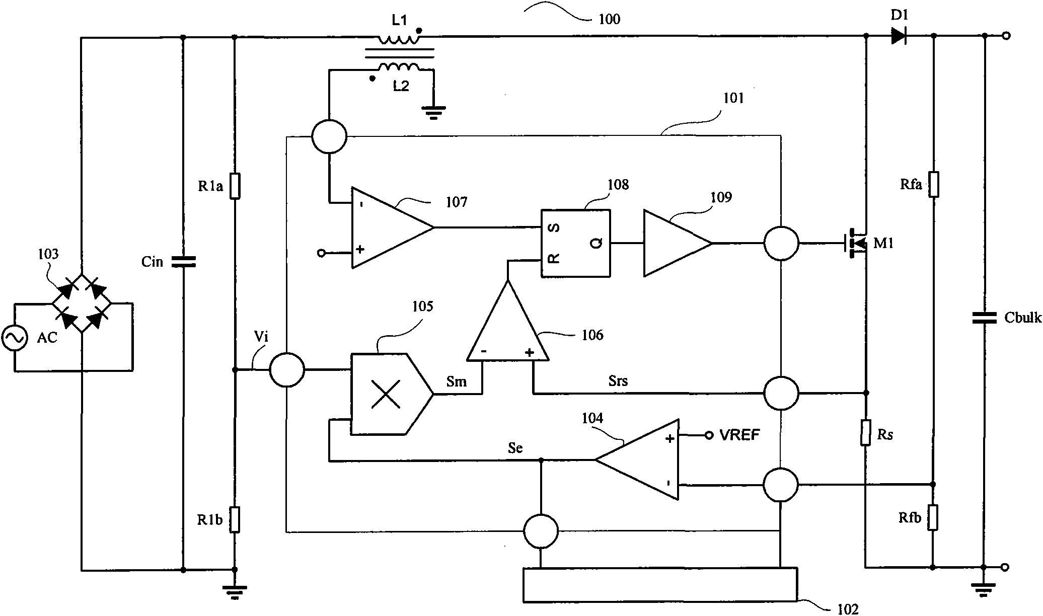 Switching power supply with function of correcting power factor as well as control device and control method thereof